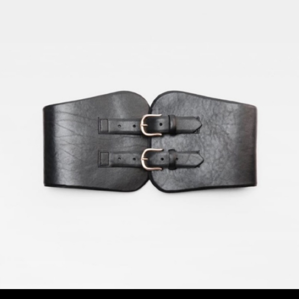 ZARA REAL LEATHER NWT WIDE DOUBLE BUCKLE BELT SIZE 85 MEDIUM (2 SOLD SEPARATE) - Picture 2 of 6